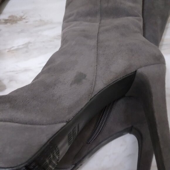 Stuart Weitzman Gray Suede Platform Stiletto Knee High Boots Size 8.5 - Picture 14 of 14